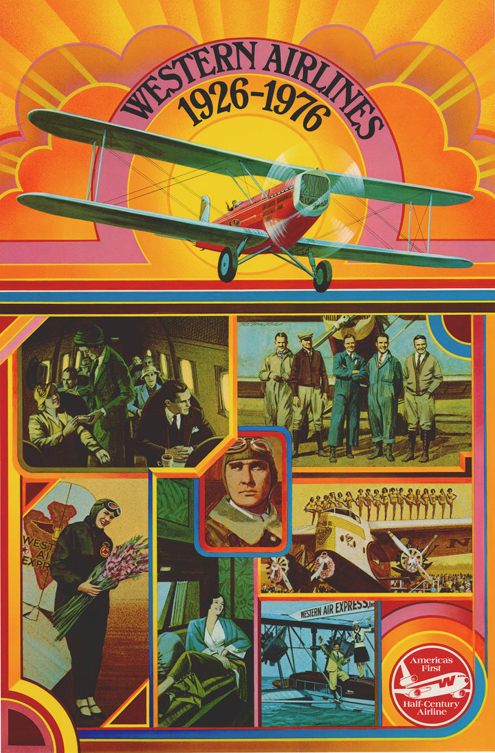 Western Airlines Poster - America's First Half-Century Airline, 1976