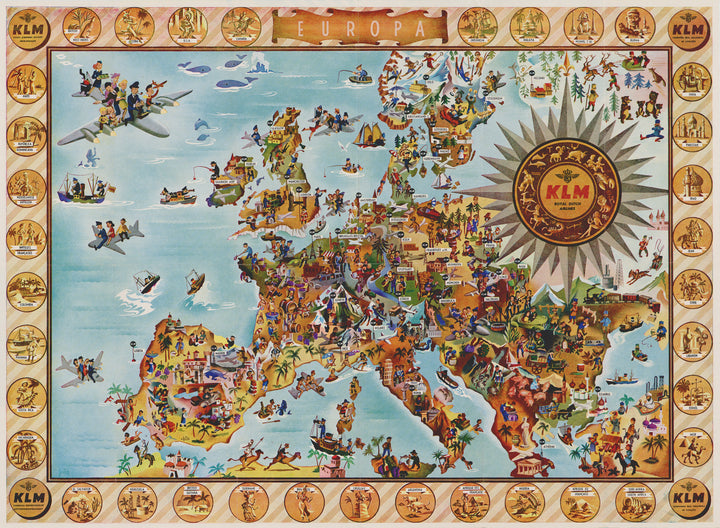 Mid-Century Map: Europa by KLM Royal Dutch Airlines, 1950