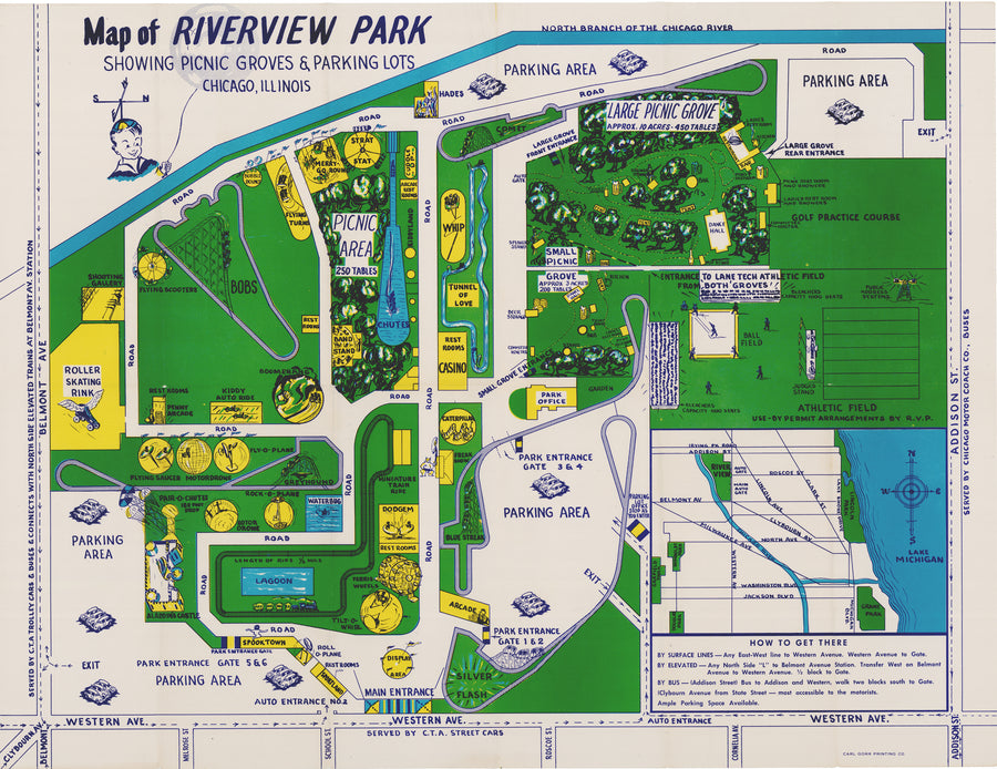 Mid-Century Pictorial Map of Riverview Park in Chicago, 1950s