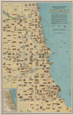 1927 Chicago Motor Coach Pictorial Map of Chicago - Survey of Notable Architecture