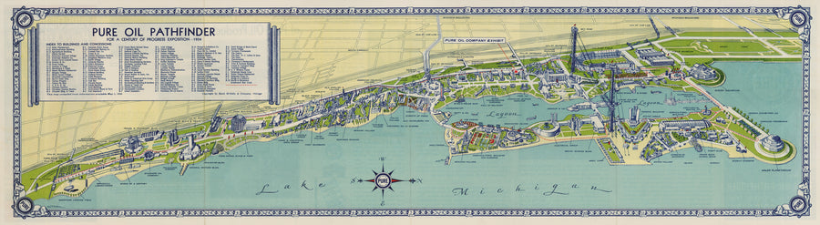 1934 Pure Oil Pathfinder Pictorial Map For A Century of Progress Exposition