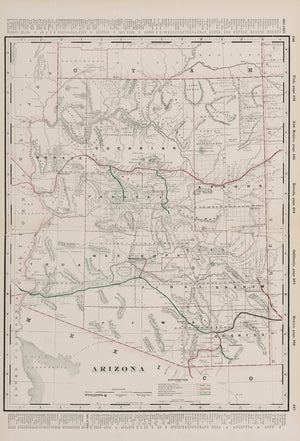 1892 George F. Cram Railroad and Township Map of Arizona