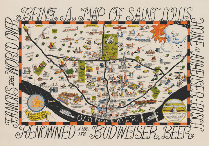 Pictorial Map of St. Louis: Being a Map of St. Louis Home of Anheuser-Busch, Renowned for its Budweiser Beer, Famous the World Over By: Chuck Flachmann, 1950