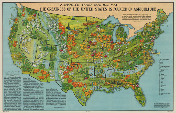 Antique Pictorial Map: Armour's Food Source Map by: Armour & Co. 1922