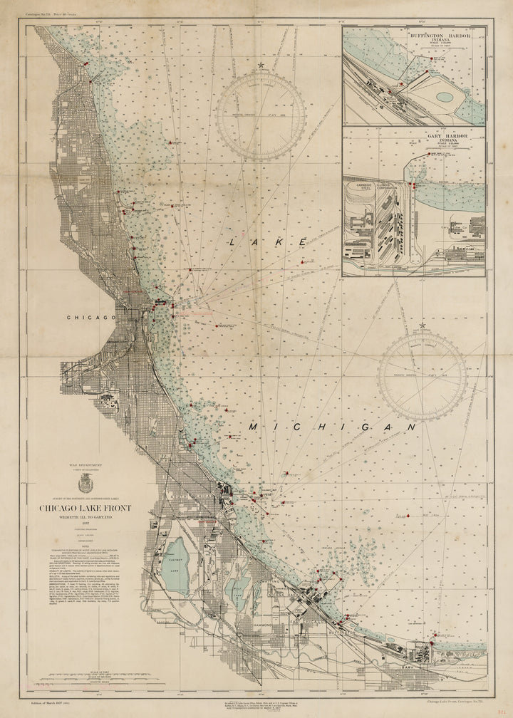 Nautical Chart of Chicago Lake Front - Wilmette ILL. to Gary IND. 1937