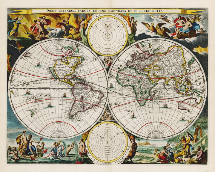 Orbis Terrarum Tabula Recens Emendata et in Lucem Edita by Jeur, 1682