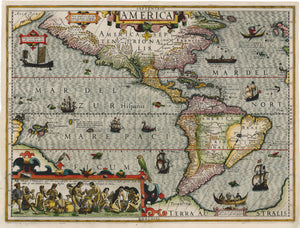 Antique Map: America by: Jodocus Hondius, 1606 First State