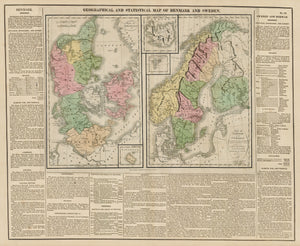 1821 Geographical and Statistical Map of Denmark and Sweden.