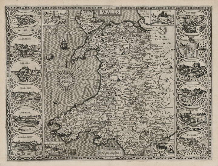 Antique Map of Wales by John Speed, 1610