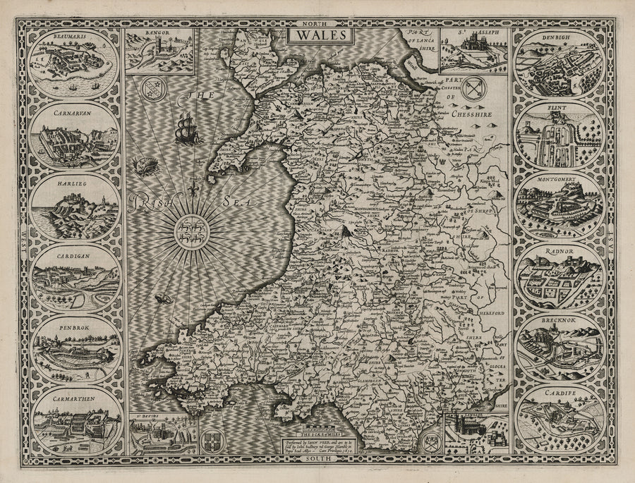 Antique Map of Wales by John Speed, 1610