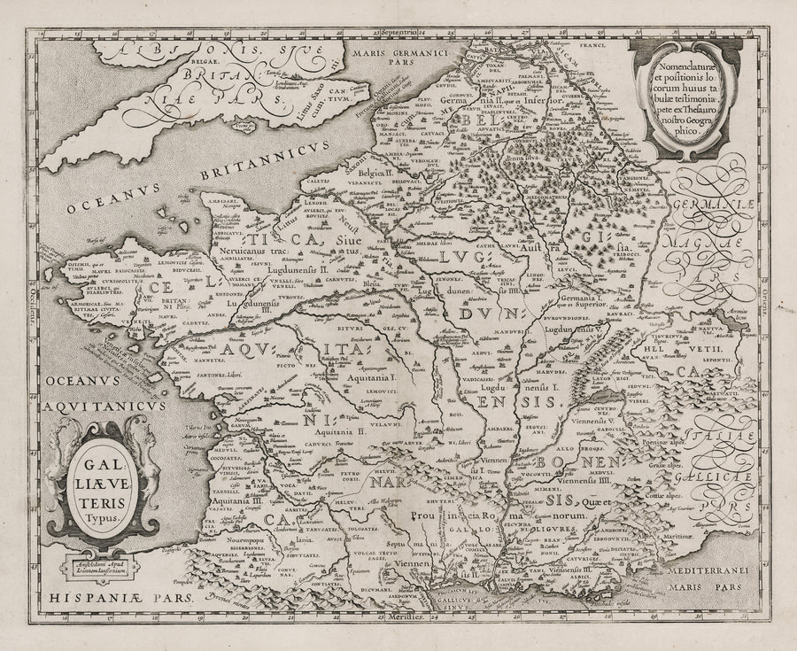 Antique Map of France: Galliae Veteris Typus by Jan Jansson, 1640 