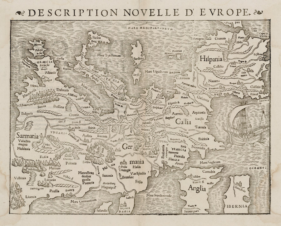 Antique Map of Europe: Description Novelle D’Europe by: Munster, 1552