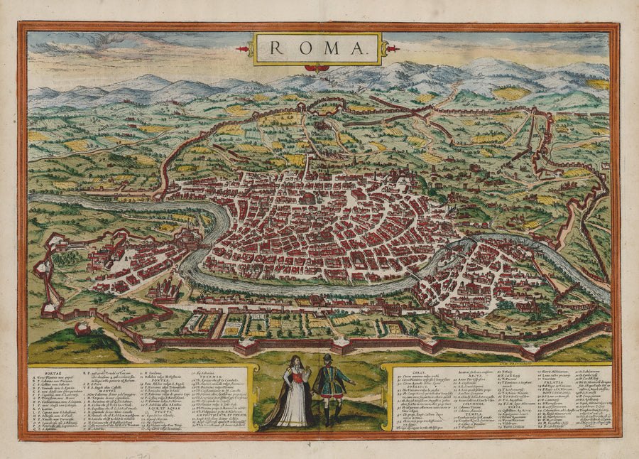 Antique Map of Rome: Roma by Braun & Hogenberg, 1572 / 1610