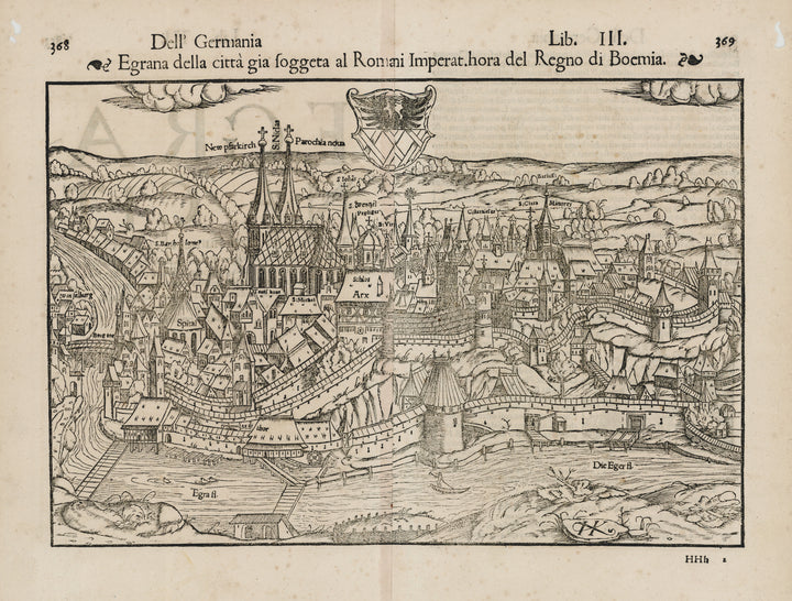 Antique Map of Cheb: Egrana della citta gia fogget al Romani Imperat. Hora del Regno di Boemia. by: Sebastian Munster 1560