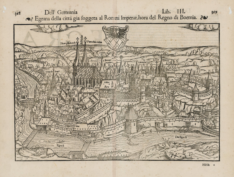 Antique Map of Cheb: Egrana della citta gia fogget al Romani Imperat. Hora del Regno di Boemia. by: Sebastian Munster 1560