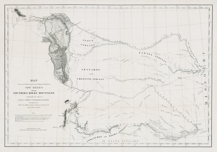 Map Showing the Route Pursued by the Exploring Expedition to New Mexico and the Southern Rocky Mountains By: Lieut. Abert & Lieut. Peck Date: 1845