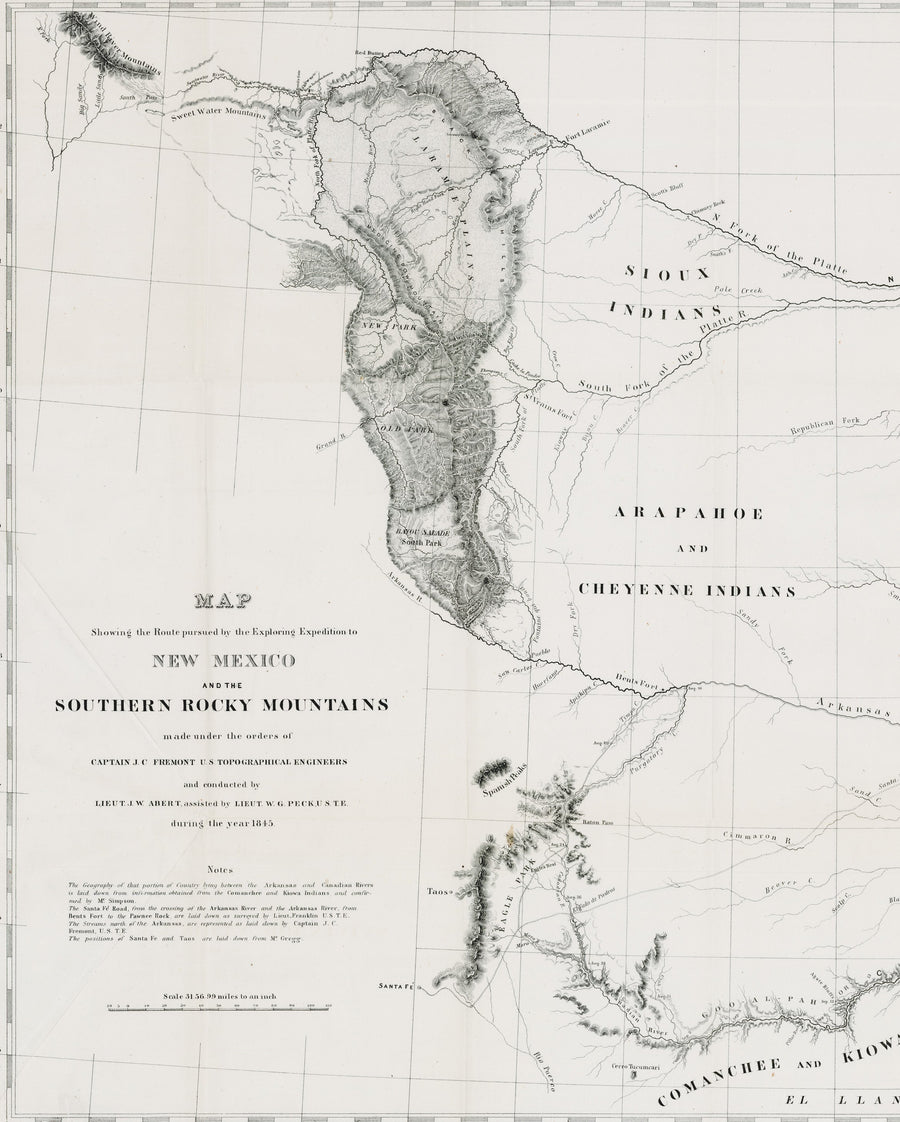 1845 Map Showing the Route Pursued by the Exploring Expedition to New Mexico and the Southern Rocky Mountains