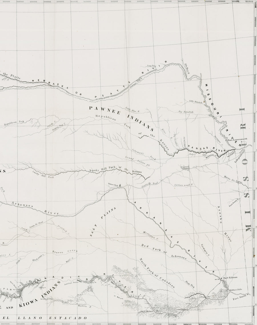 1845 Map Showing the Route Pursued by the Exploring Expedition to New Mexico and the Southern Rocky Mountains