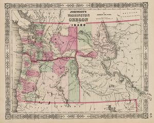 Antique Map: Johnson's Washington, Oregon, and Idaho 1863