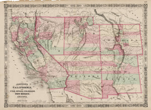 1864 Johnson's California with Utah, Nevada, Colorado, New Mexico, and Arizona