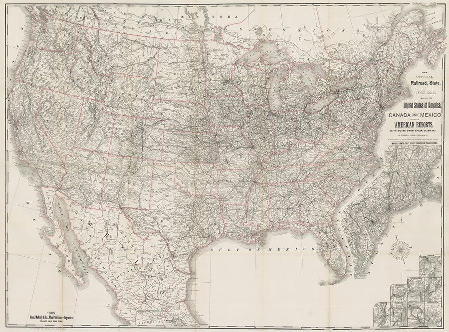 1889 New Official Railroad, State, and Territorial Map of the United States of America, Canada, and Mexico