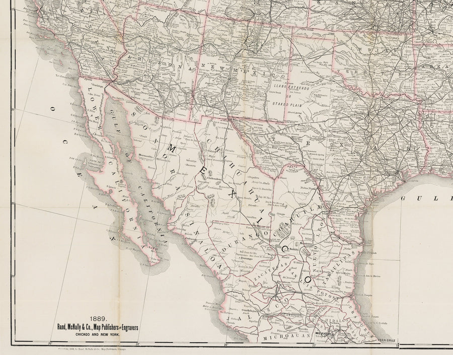 1889 New Official Railroad, State, and Territorial Map of the United States of America, Canada, and Mexico