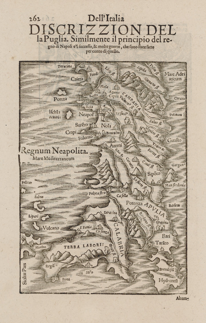 Italy Dell'Italia Discrizzion Del la Puglia. Similmente il principio... by Sebastian Munster, 1550