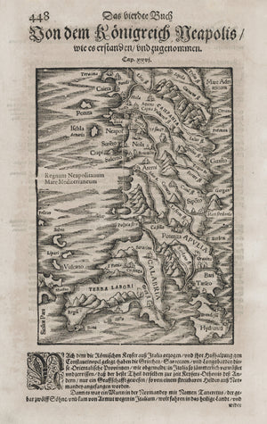 Antique Map of Italy: Von dem Konigreich Neapolis by Sebastian Munster, 1550