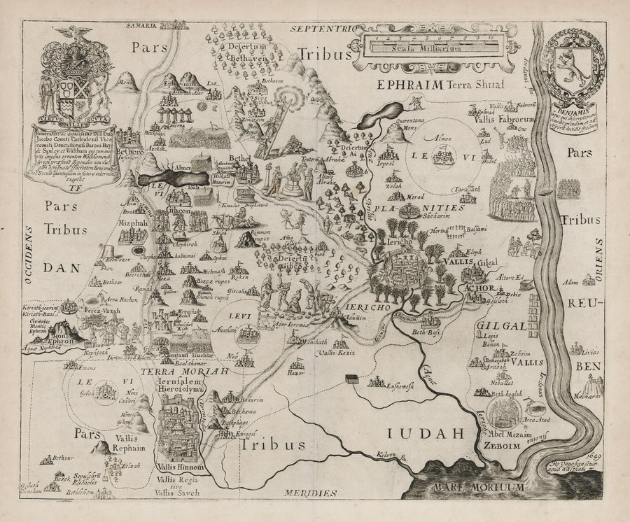 Antique Map: Holy Land Pars Tribus Ephraim Shual Bemjamin by: Thomas Fuller, 1650