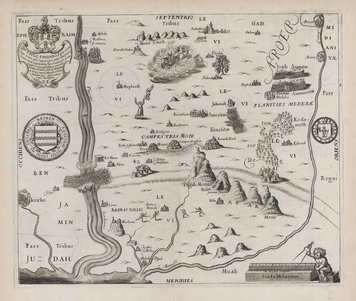 Antique Map: The Tribe of Reuben Aquearum instar reus ne excellas by Thomas Fuller, 1650