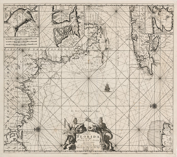 Antique Nautical Chart of Caribbean: Pas Kaart van de Boght van Florida met de Canaal Tusschen Florida en Cuba by: Gerard Van Keulen, 1734