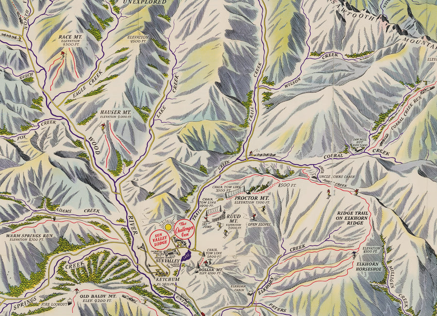 1938 Panoramic Perspective of the Area Adjacent to the New Challenger Inn and Sun Valley Lodge - Sun Valley, Idaho