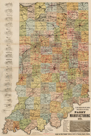 1885 Map of Indiana - Parry Manufacturing Co.