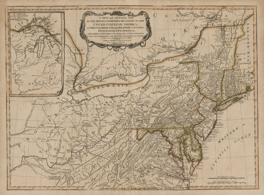 A New and General Map of the Middle Dominions Belonging to the United States of America... By: Lewis Evans published by Laurie & Whittle Date: 1794 