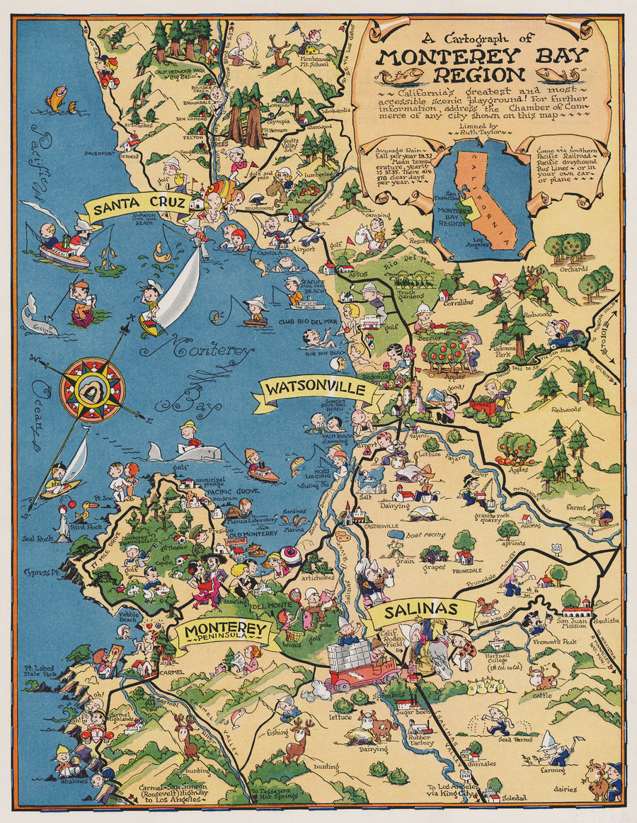 Pictorial Map: A Cartograph of Monterey Bay Region by: Ruth White, 1940s