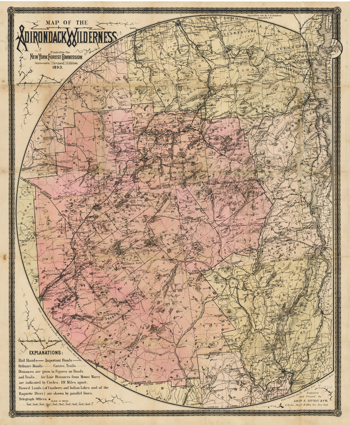 Map of the Adirondack Wilderness by Seneca Ray Stoddard, 1893
