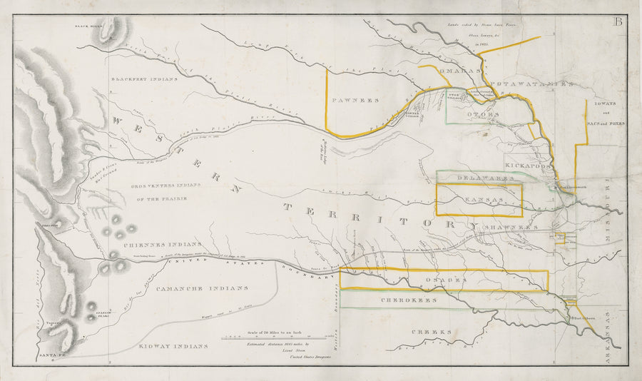 1836 [Untitled] Map of Indian Territory from the Col. Henry Dodge Expedition