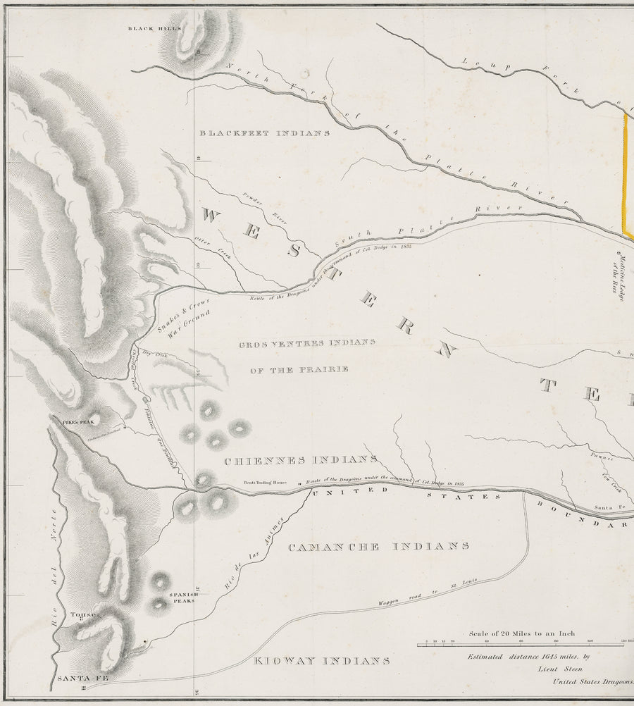 1836 [Untitled] Map of Indian Territory from the Col. Henry Dodge Expedition