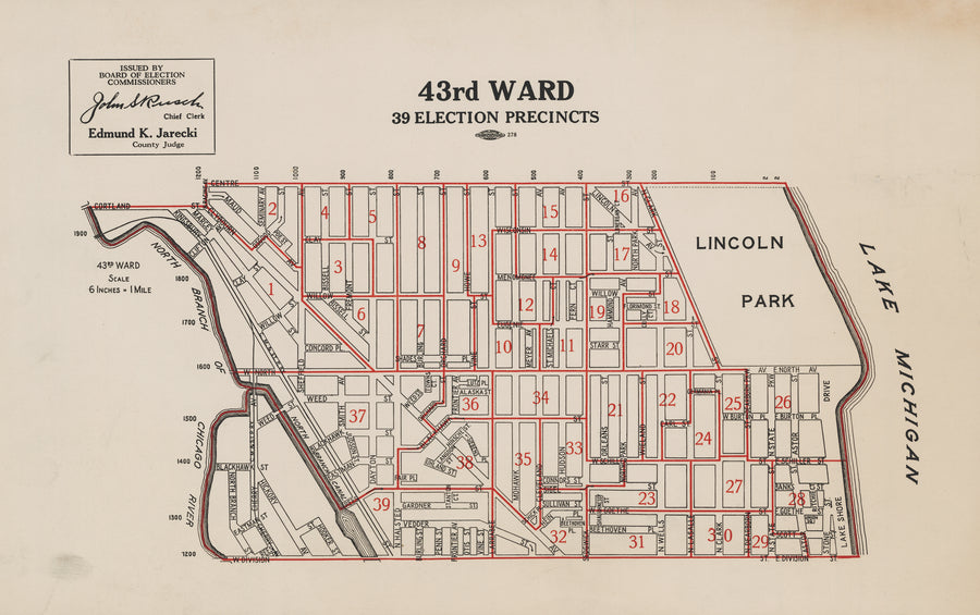 Set of Chicago Election Ward Maps 1st, 3rd, 41st, 43rd, and 44th Wards ...