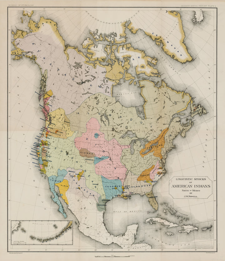 Map of Linguistic Stocks of American Indians... by: J.W. Powell, 1890