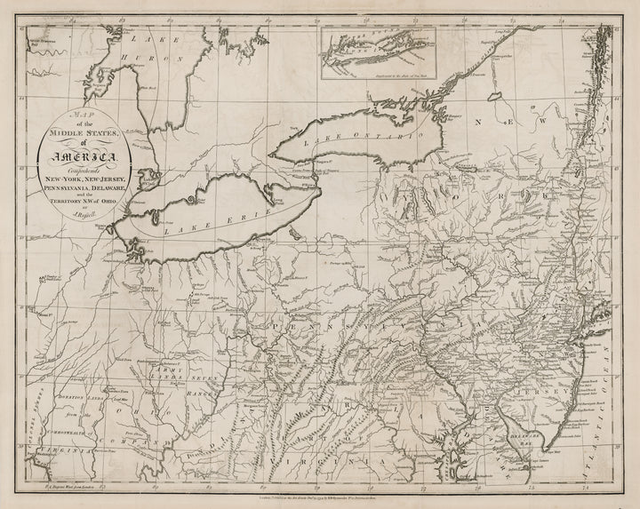 Map of the Middle States of America Comprehending New-York, New-Jersey, Pennsylvania, Delaware, and the Territory N.W. of Ohio By: John Russell, 1794
