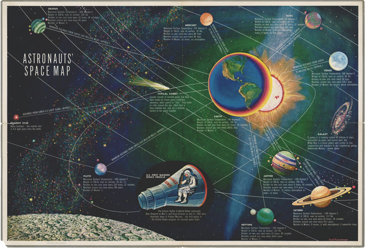 1960s Astronaut's Space Map by Fred Freeman / NASA, 1961 - Alan Shepard's Mercury Space Flight