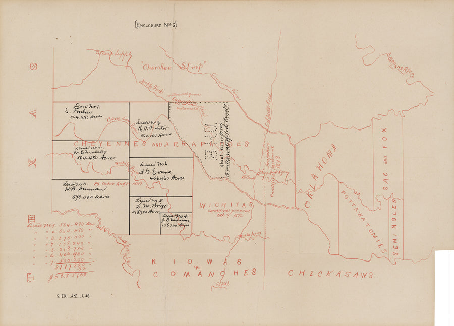 1895-96 Manuscript Cattle-Lease Map of Indian Territory