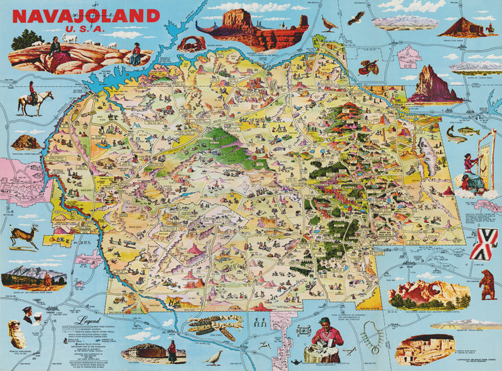Vintage Navajo Land Pictorial Map by: Navajo Tribal Council, 1968