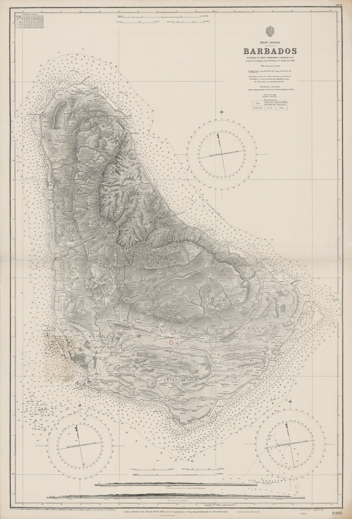 Antique Nautical Chart of Barbados, West Indies by: British Admiralty