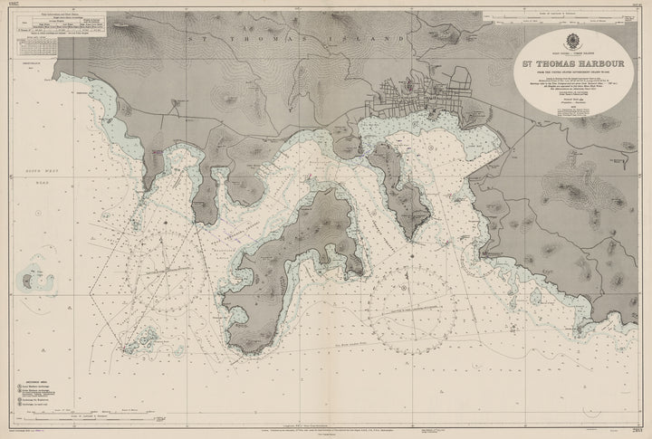 Antique Nautical Chart St. Thomas Harbour, Virgin Islands, West Indies, 1944
