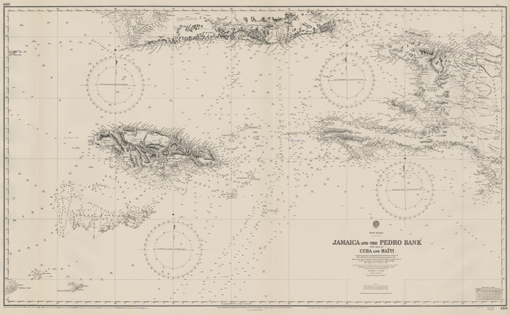 Antique Nautical Chart: Jamaica, and Pedro Bank Cuba and Haiti by British Admiralty