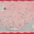 Load image into Gallery viewer, Vintage-style map print of La Habana, Cuba, featuring a pink land area, gray water, and red decorative border bands with white stars.
