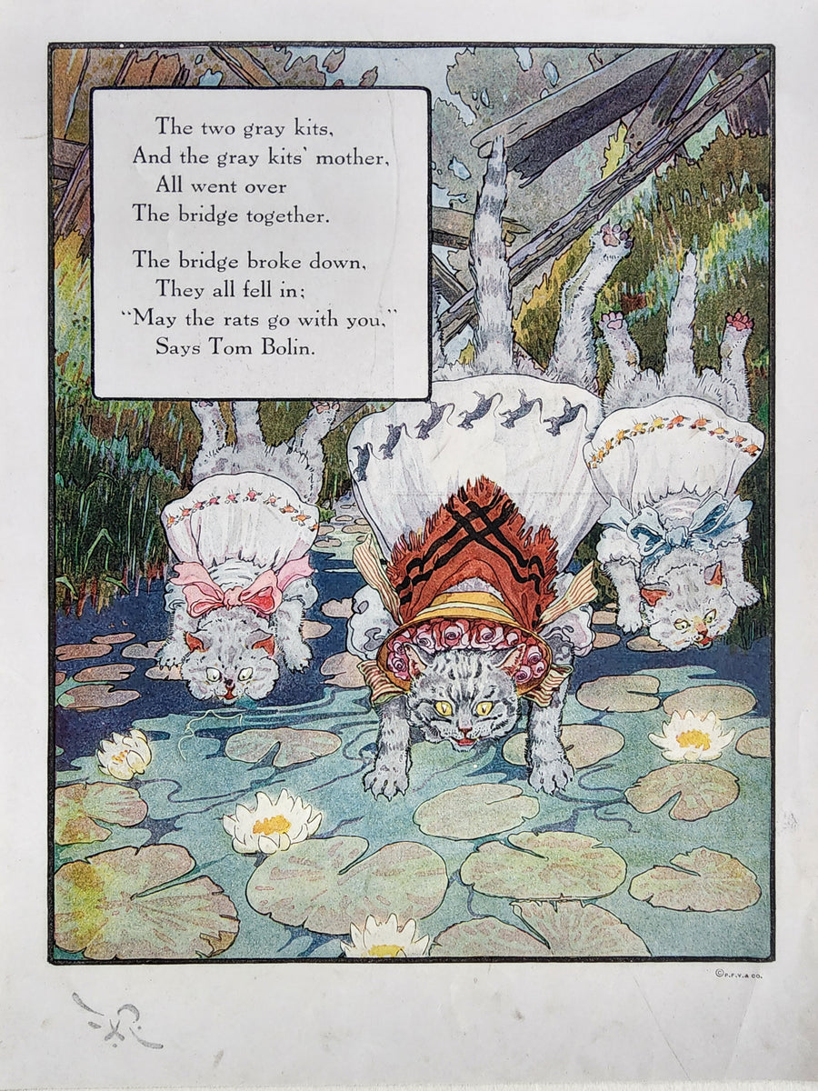 Antique Nursery Rhyme Print "Two Gray Kits"