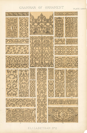 Antique Lithograph Print: Grammar of Ornament by Owen Jones, 1st edition 1856 - Elizabethan No.2, Plate LXXXIV